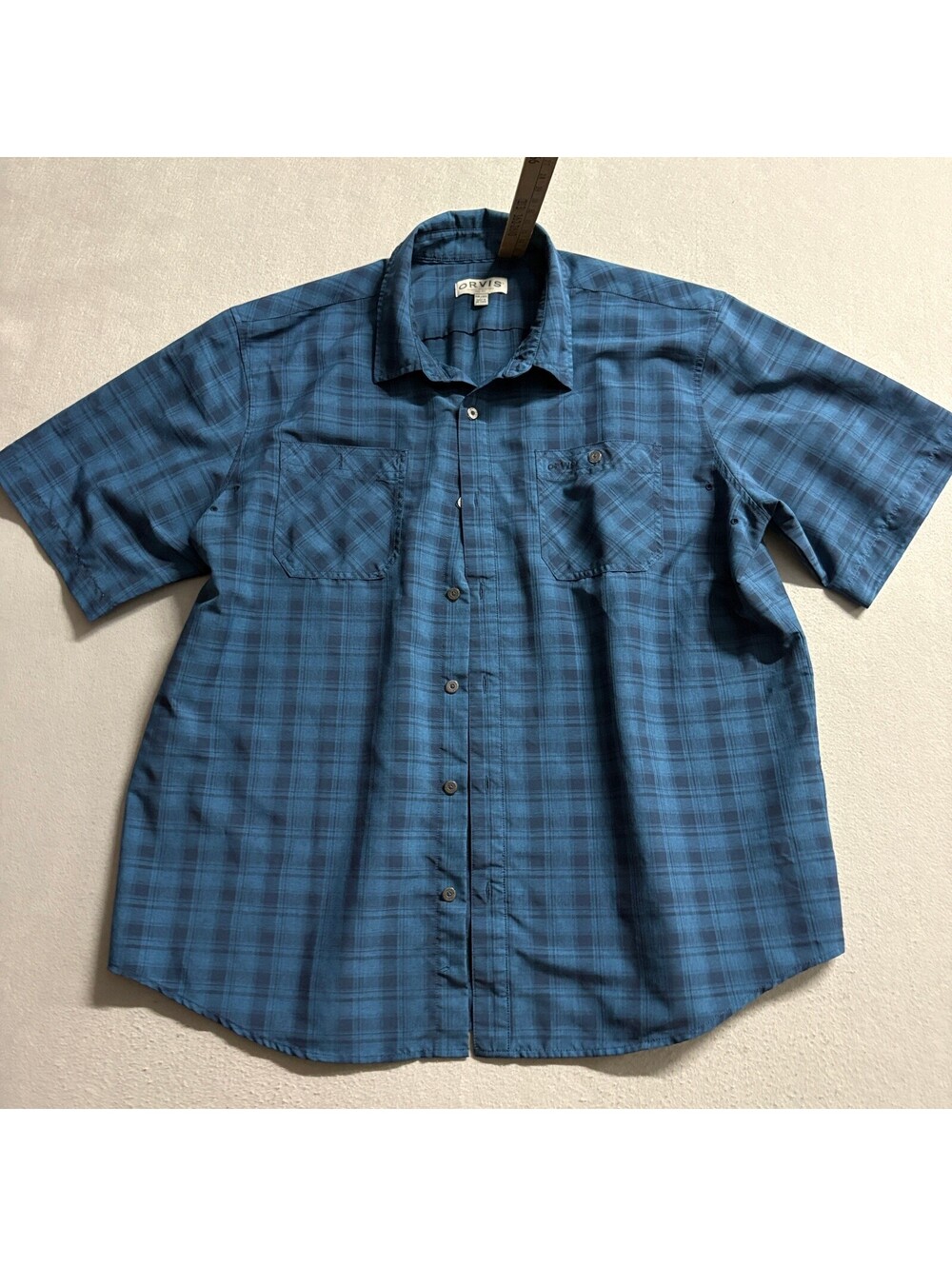 Orvis Plaid Button Down Shirt Mens XXL Blue Short Sleeve Classic Collection